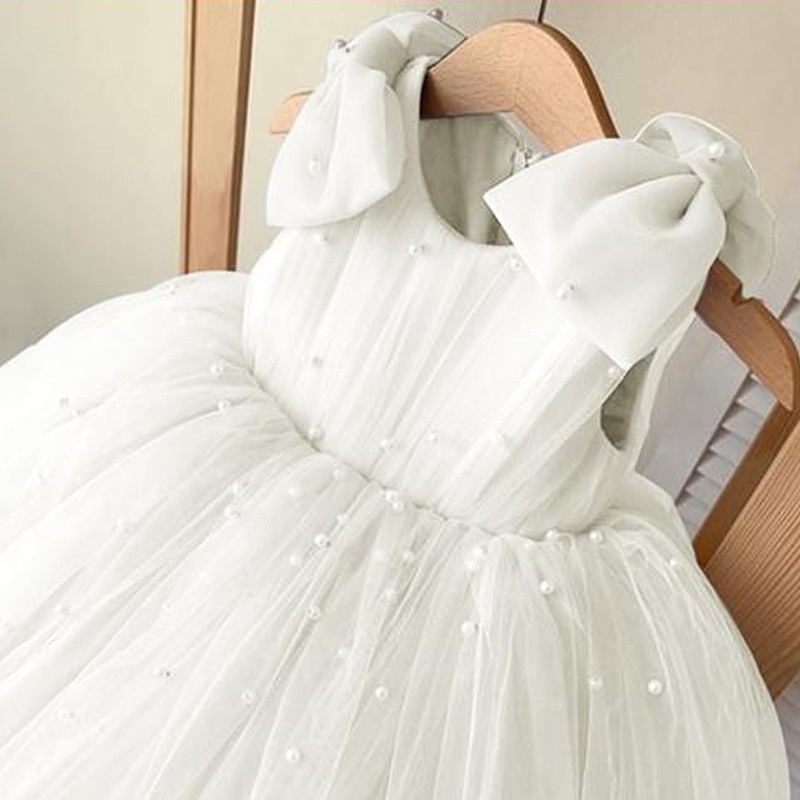 Robe blanche sans manches Princess Pearl Bow