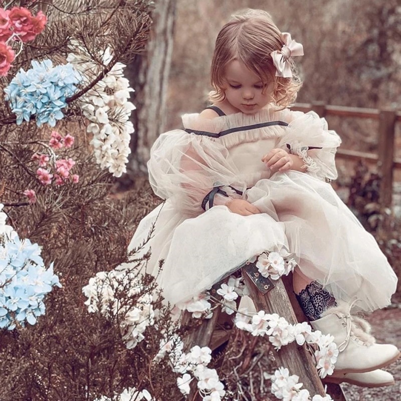 Robe tutu princesse à épaules dénudées pour filles