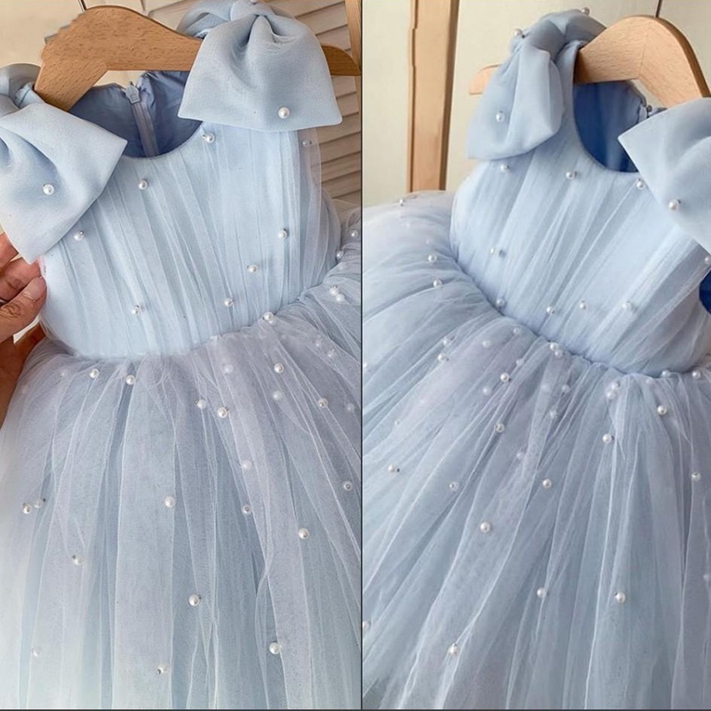 Robe bleue sans manches Princess Pearl Bow