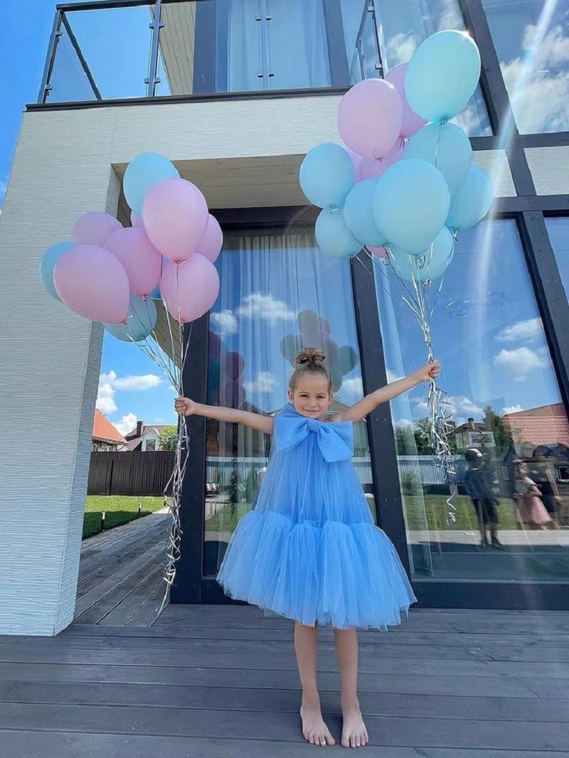 robe fille bleue en tulle à gros nœud