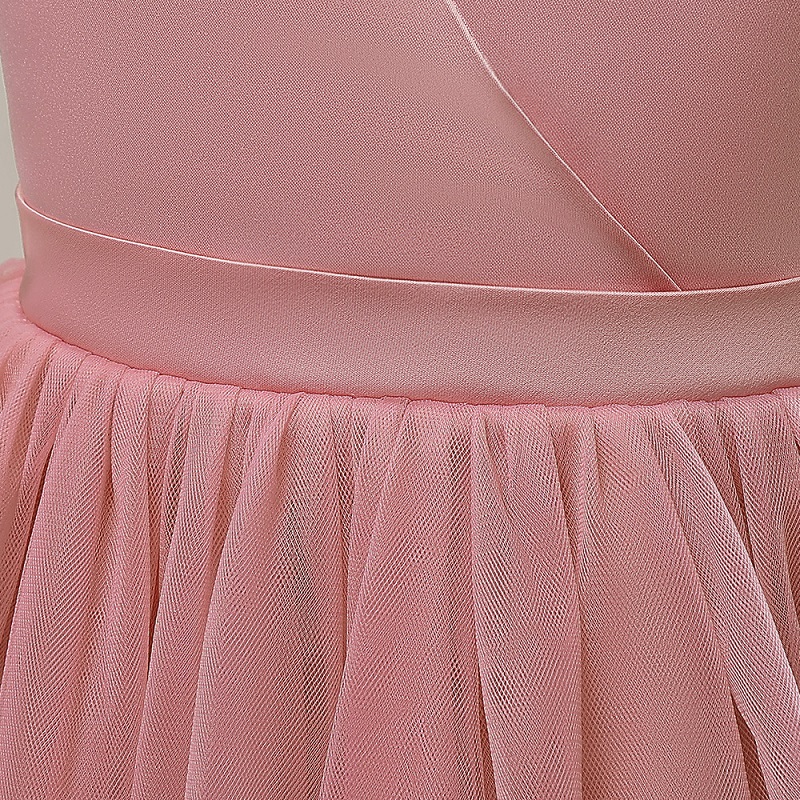 Col V Longueur Sol Tulle Sans manches rose uniRobe