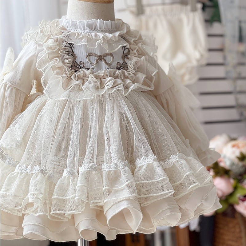 Robe de Costume de luxe en dentelle Lolita Tutu blanche avec nœud