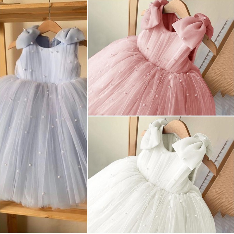 Robe bleue sans manches Princess Pearl Bow