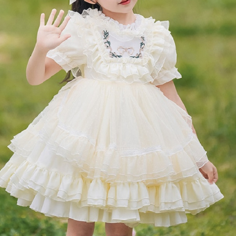 Robe de Costume de luxe en dentelle Lolita Tutu blanche avec nœud