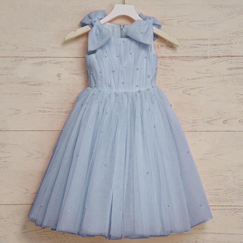 Robe bleue sans manches Princess Pearl Bow