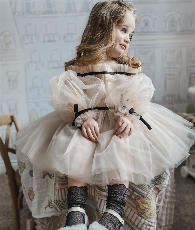 Robe Tutu blanche princesse à épaules dénudées pour filles