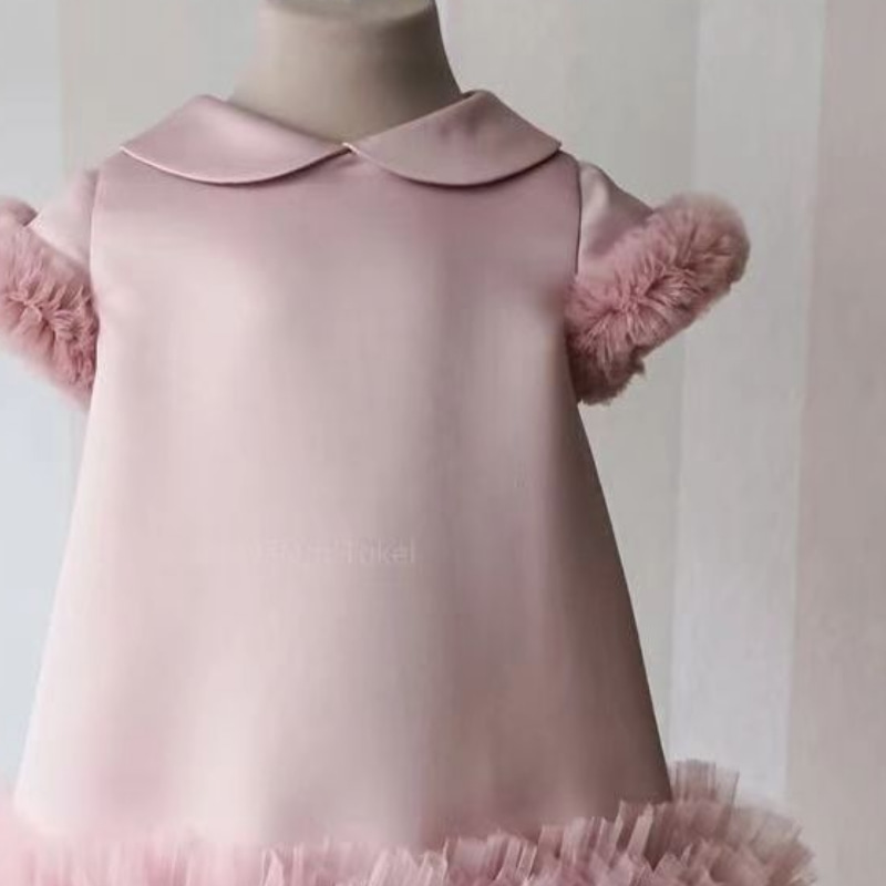 Robe à manches courtes en tulle de soie rose