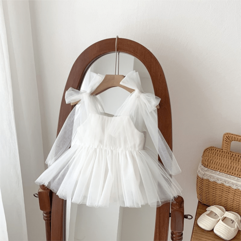 Barboteuse Tutu sans manches avec nœud, robe rose et blanche