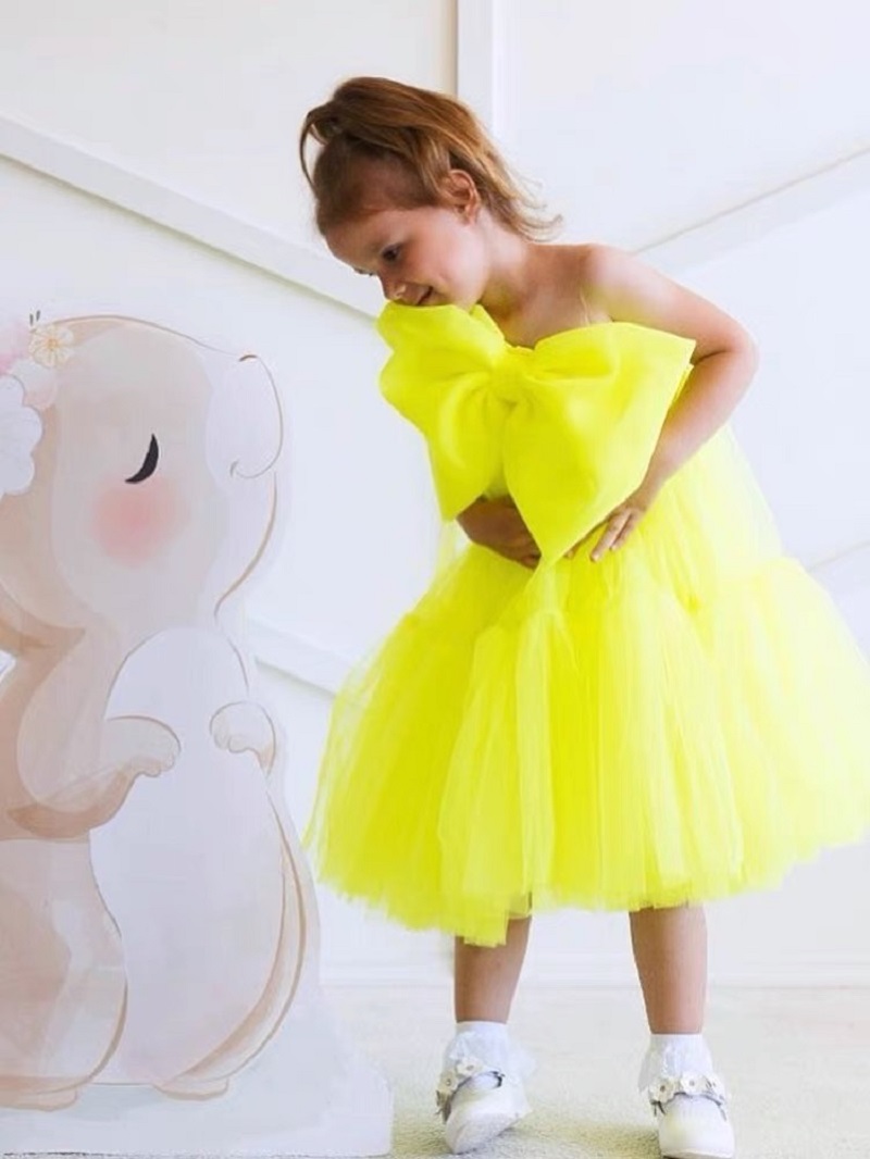 robe fille en tulle jaune à gros nœud