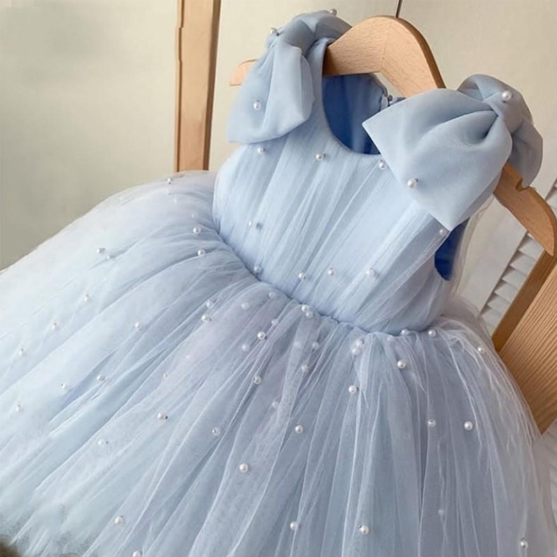 Robe bleue sans manches Princess Pearl Bow