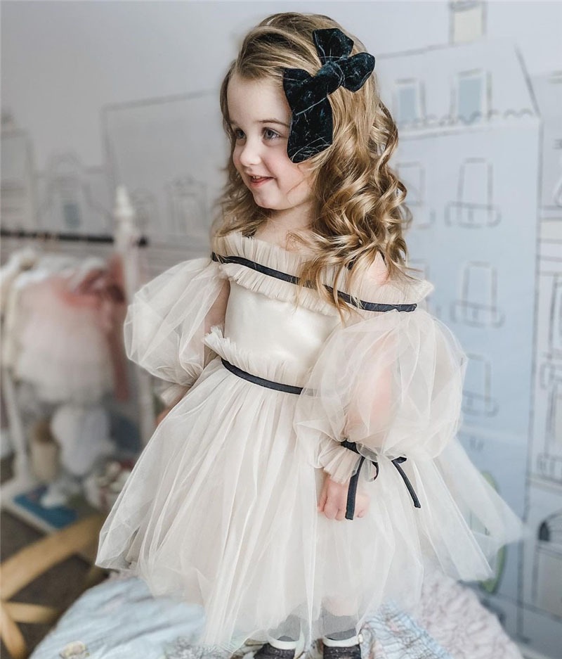 Robe Tutu blanche princesse à épaules dénudées pour filles