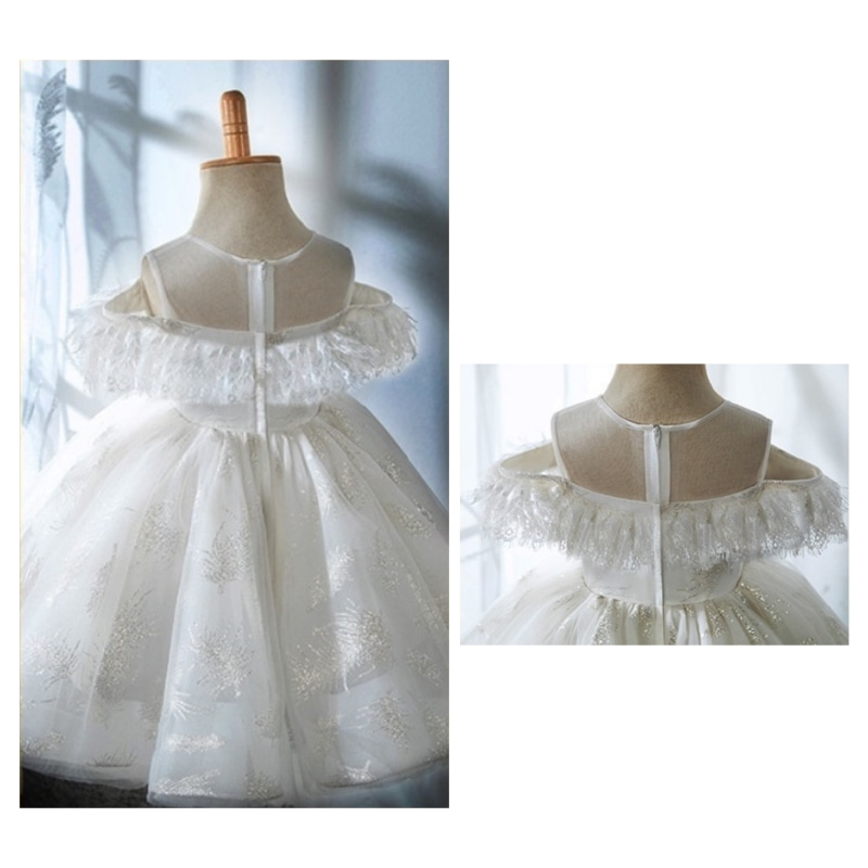 Robe fille à franges en dentelle à épaules dénudées