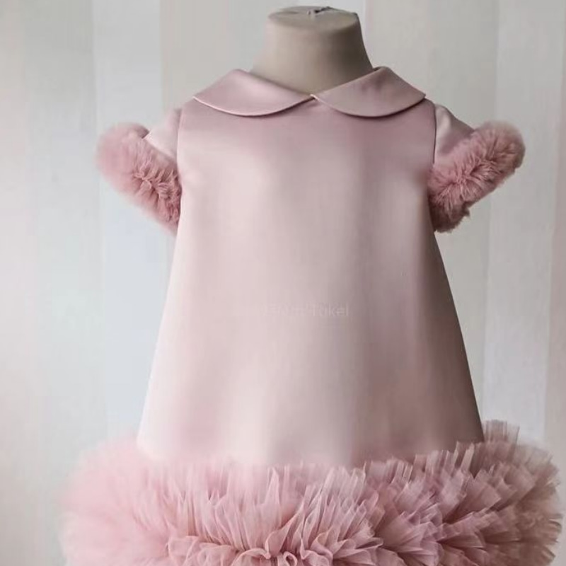 Robe à manches courtes en tulle de soie rose