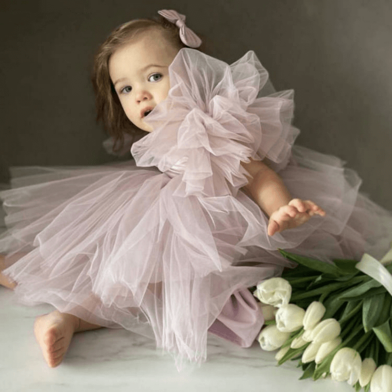 Robe tutu en tulle à manches moelleuses 