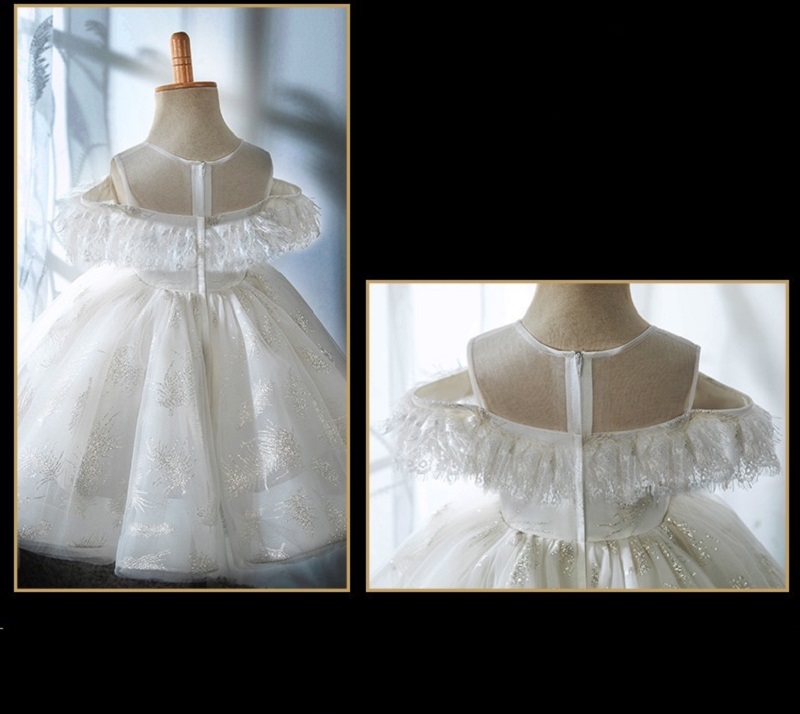 Robe fille à franges en dentelle à épaules dénudées