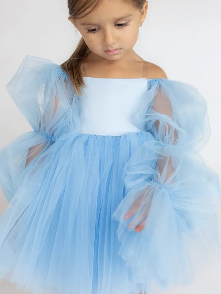 Robe tutu fille à épaules dénudées et manches bouffantes