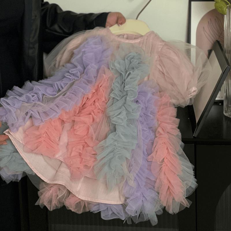 Robe de fille en gaze moelleuse colorée pour fête d'anniversaire 