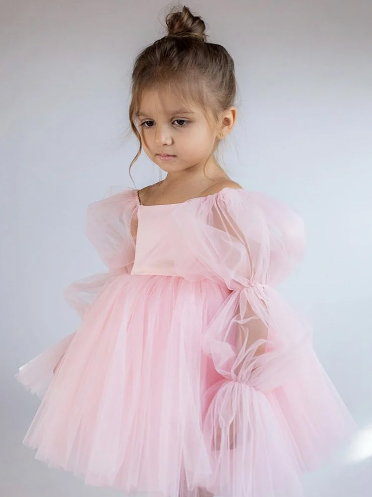 Robe tutu fille à épaules dénudées et manches bouffantes